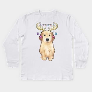 Cute Christmas Lights Golden Retriever Dog Kids Long Sleeve T-Shirt